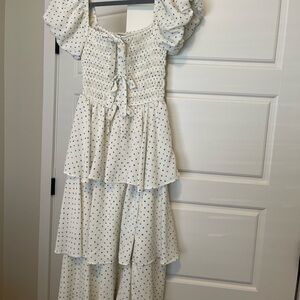 Francesca's Collections White Dress with Blue Polka Dots NWOT